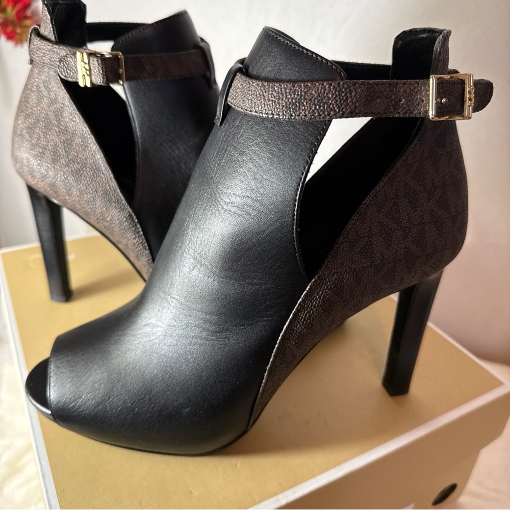 Michael Kors Black Ankle Boots with Peep-Toe and Ankle Strap